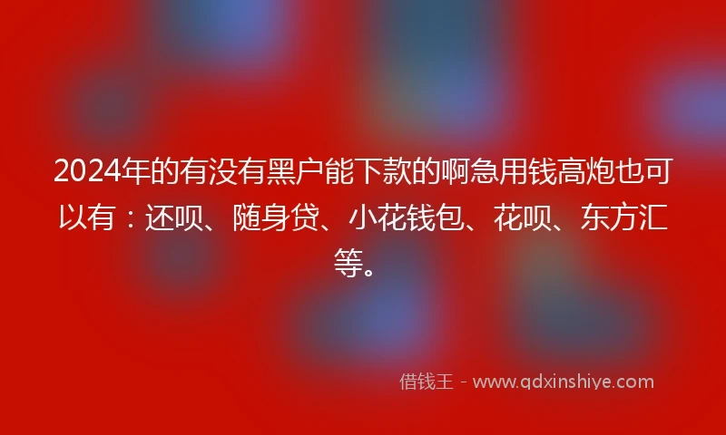 2024年的有没有黑户能下款的啊急用钱高炮也可以有：还呗、随身贷、小花钱包、花呗、东方汇等。