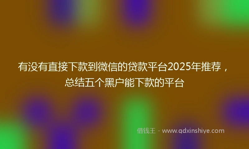 有没有直接下款到微信的贷款平台2025年推荐，总结五个黑户能下款的平台