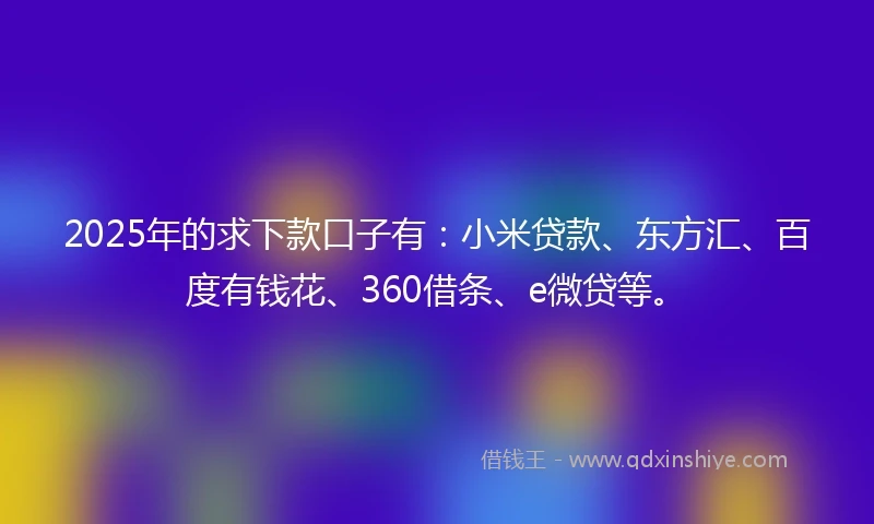 2025年的求下款口子有：小米贷款、东方汇、百度有钱花、360借条、e微贷等。