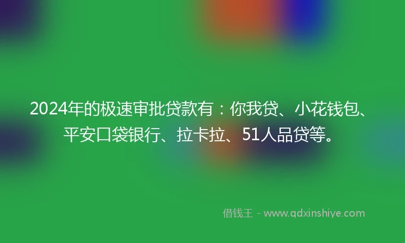 2024年的极速审批贷款有：你我贷、小花钱包、平安口袋银行、拉卡拉、51人品贷等。
