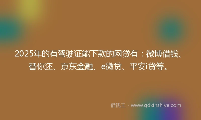 2025年的有驾驶证能下款的网贷有：微博借钱、替你还、京东金融、e微贷、平安i贷等。