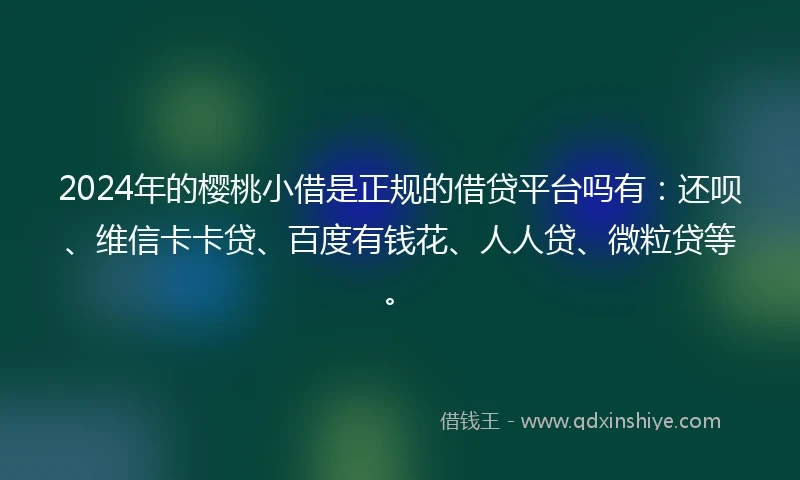 2024年的樱桃小借是正规的借贷平台吗有：还呗、维信卡卡贷、百度有钱花、人人贷、微粒贷等。