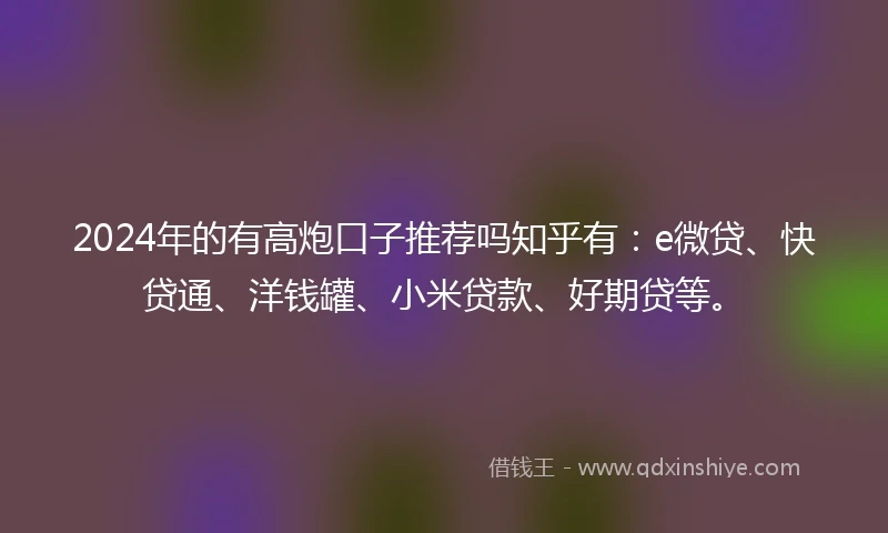2024年的有高炮口子推荐吗知乎有：e微贷、快贷通、洋钱罐、小米贷款、好期贷等。