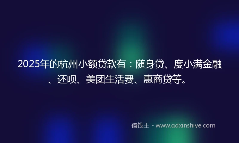 2025年的杭州小额贷款有：随身贷、度小满金融、还呗、美团生活费、惠商贷等。