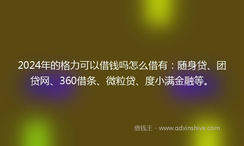 2024年的格力可以借钱吗怎么借有：随身贷、团贷网、360借条、微粒贷、度小满金融等。