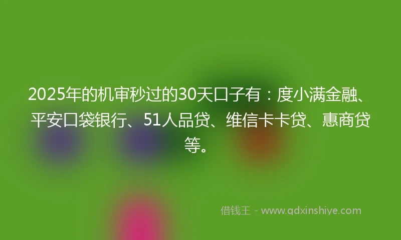 2025年的机审秒过的30天口子有：度小满金融、平安口袋银行、51人品贷、维信卡卡贷、惠商贷等。