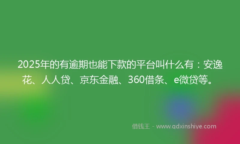 2025年的有逾期也能下款的平台叫什么有：安逸花、人人贷、京东金融、360借条、e微贷等。