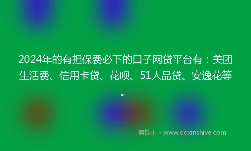 2024年的有担保费必下的口子网贷平台有：美团生活费、信用卡贷、花呗、51人品贷、安逸花等。