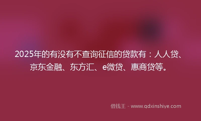 2025年的有没有不查询征信的贷款有：人人贷、京东金融、东方汇、e微贷、惠商贷等。