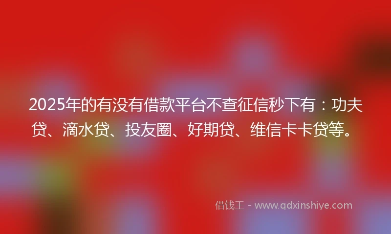 2025年的有没有借款平台不查征信秒下有：功夫贷、滴水贷、投友圈、好期贷、维信卡卡贷等。