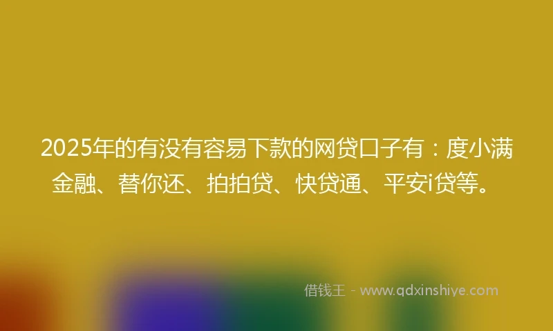 2025年的有没有容易下款的网贷口子有：度小满金融、替你还、拍拍贷、快贷通、平安i贷等。