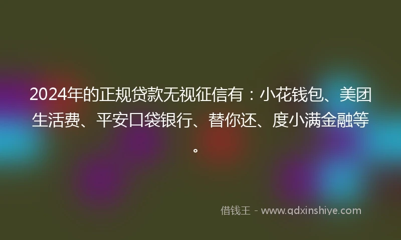 2024年的正规贷款无视征信有：小花钱包、美团生活费、平安口袋银行、替你还、度小满金融等。
