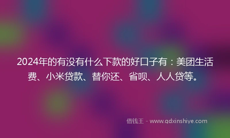 2024年的有没有什么下款的好口子有：美团生活费、小米贷款、替你还、省呗、人人贷等。