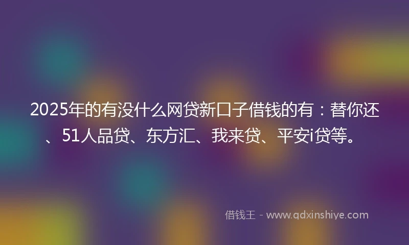 2025年的有没什么网贷新口子借钱的有：替你还、51人品贷、东方汇、我来贷、平安i贷等。