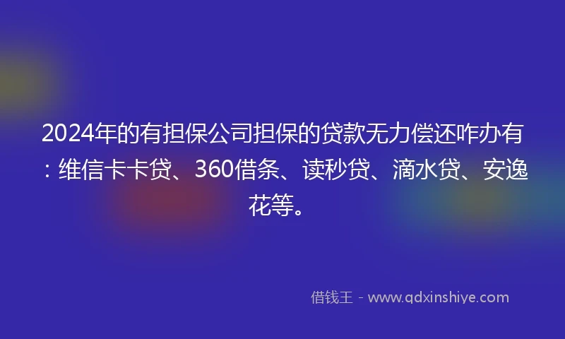 2024年的有担保公司担保的贷款无力偿还咋办有：维信卡卡贷、360借条、读秒贷、滴水贷、安逸花等。