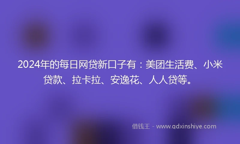 2024年的每日网贷新口子有：美团生活费、小米贷款、拉卡拉、安逸花、人人贷等。