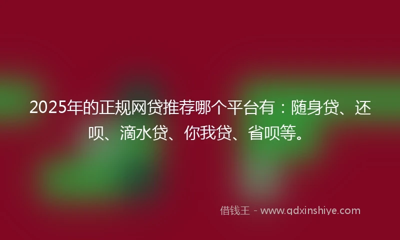 2025年的正规网贷推荐哪个平台有：随身贷、还呗、滴水贷、你我贷、省呗等。