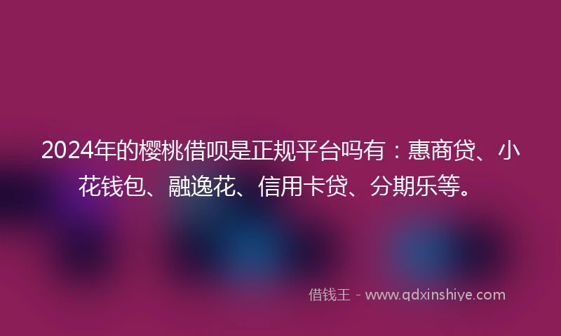 2024年的樱桃借呗是正规平台吗有：惠商贷、小花钱包、融逸花、信用卡贷、分期乐等。