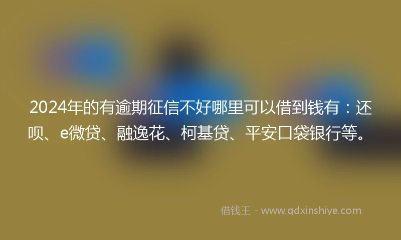 2024年的有逾期征信不好哪里可以借到钱有：还呗、e微贷、融逸花、柯基贷、平安口袋银行等。