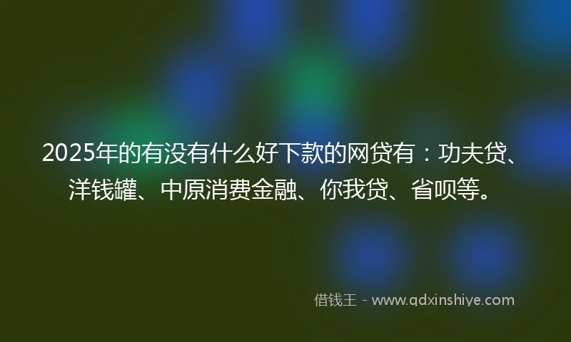 2025年的有没有什么好下款的网贷有：功夫贷、洋钱罐、中原消费金融、你我贷、省呗等。