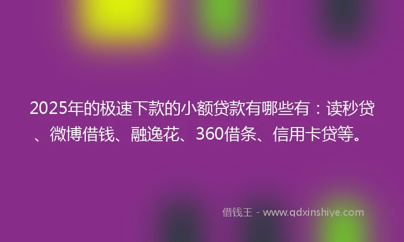 2025年的极速下款的小额贷款有哪些有：读秒贷、微博借钱、融逸花、360借条、信用卡贷等。