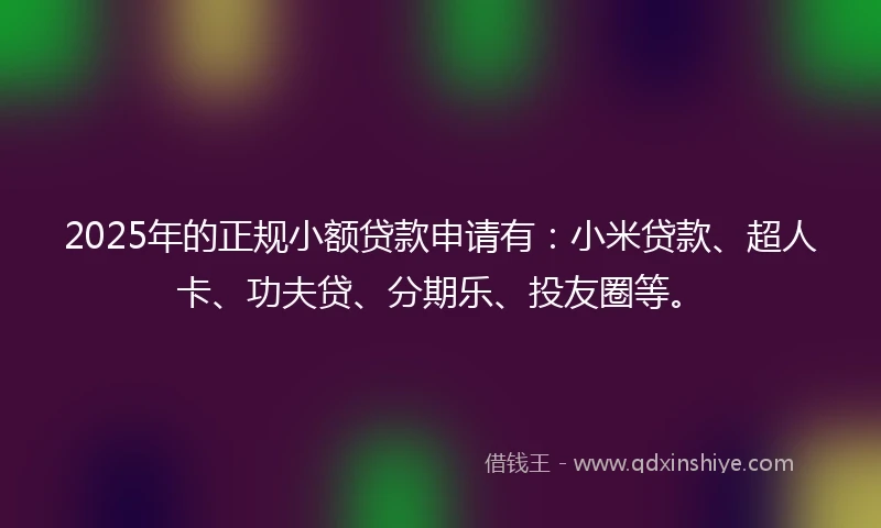 2025年的正规小额贷款申请有：小米贷款、超人卡、功夫贷、分期乐、投友圈等。