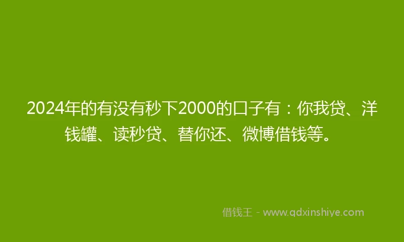 2024年的有没有秒下2000的口子有：你我贷、洋钱罐、读秒贷、替你还、微博借钱等。