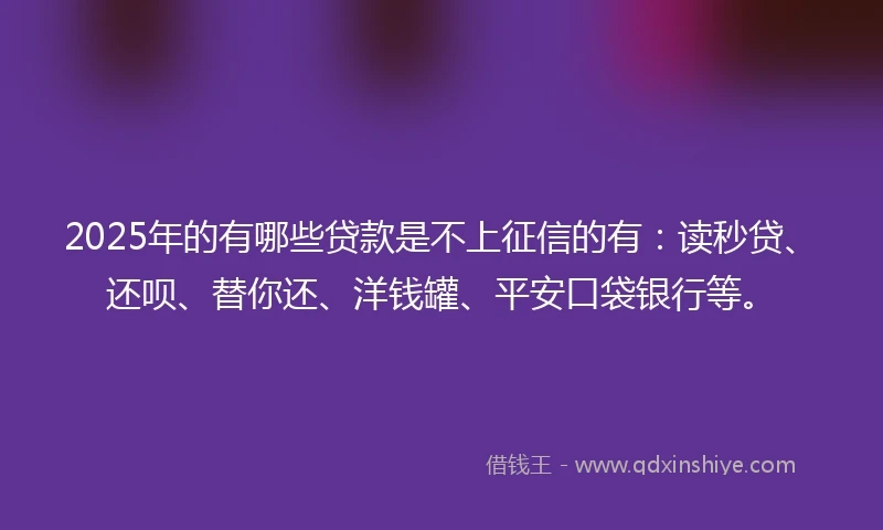 2025年的有哪些贷款是不上征信的有：读秒贷、还呗、替你还、洋钱罐、平安口袋银行等。