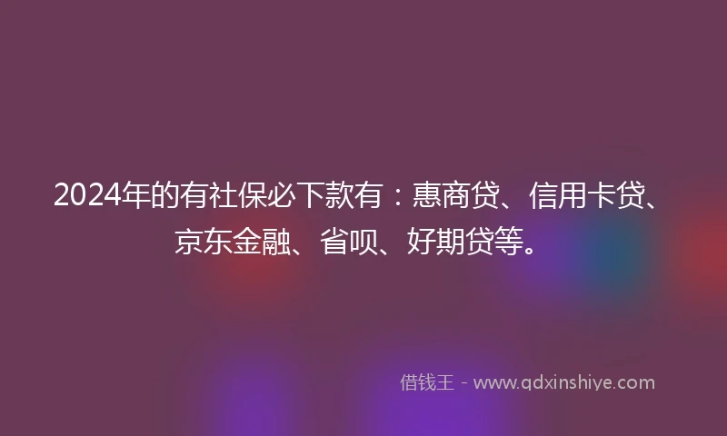 2024年的有社保必下款有：惠商贷、信用卡贷、京东金融、省呗、好期贷等。