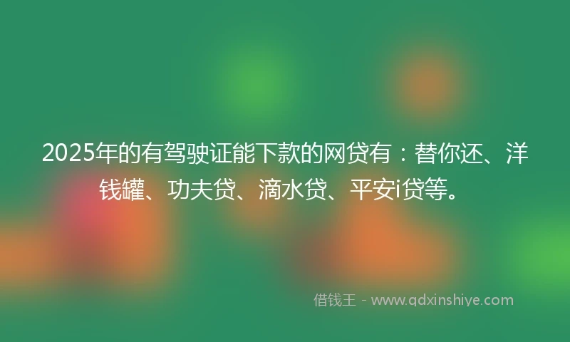 2025年的有驾驶证能下款的网贷有：替你还、洋钱罐、功夫贷、滴水贷、平安i贷等。