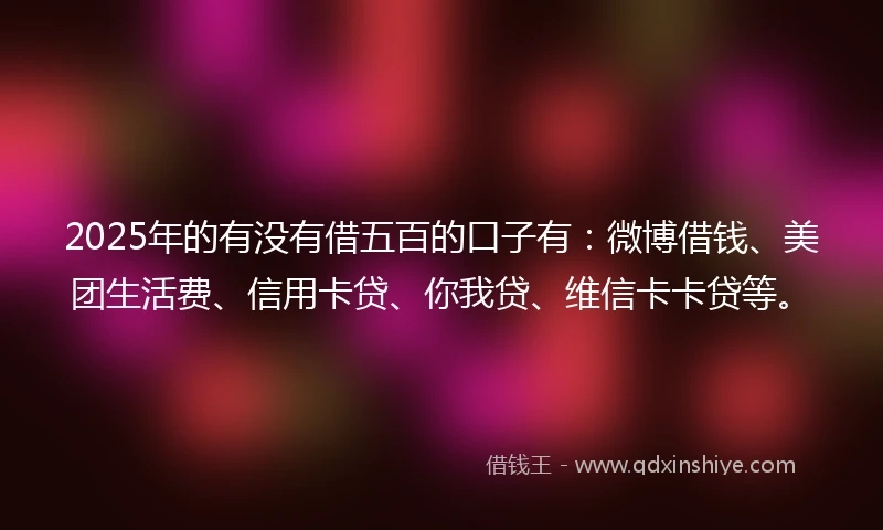 2025年的有没有借五百的口子有：微博借钱、美团生活费、信用卡贷、你我贷、维信卡卡贷等。