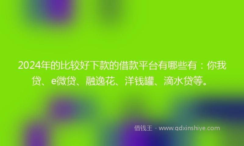 2024年的比较好下款的借款平台有哪些有：你我贷、e微贷、融逸花、洋钱罐、滴水贷等。