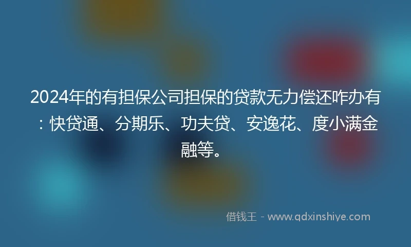 2024年的有担保公司担保的贷款无力偿还咋办有：快贷通、分期乐、功夫贷、安逸花、度小满金融等。