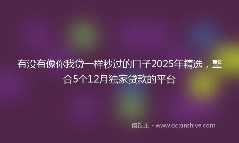 有没有像你我贷一样秒过的口子2025年精选，整合5个12月独家贷款的平台