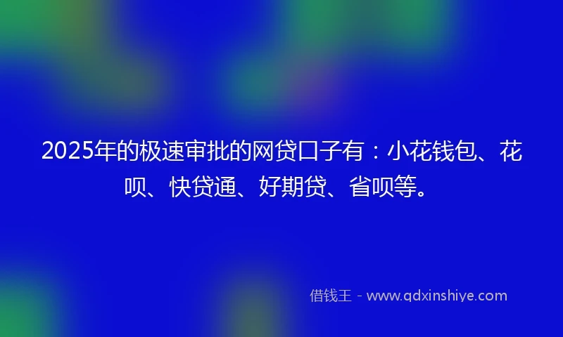2025年的极速审批的网贷口子有：小花钱包、花呗、快贷通、好期贷、省呗等。