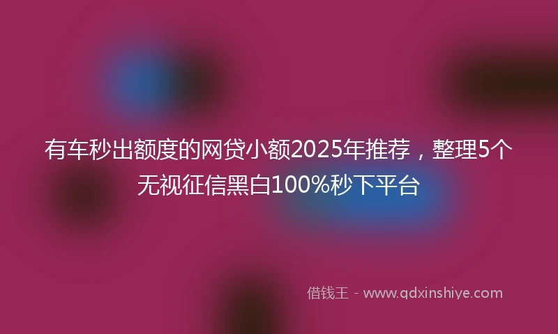 有车秒出额度的网贷小额2025年推荐，整理5个无视征信黑白100%秒下平台