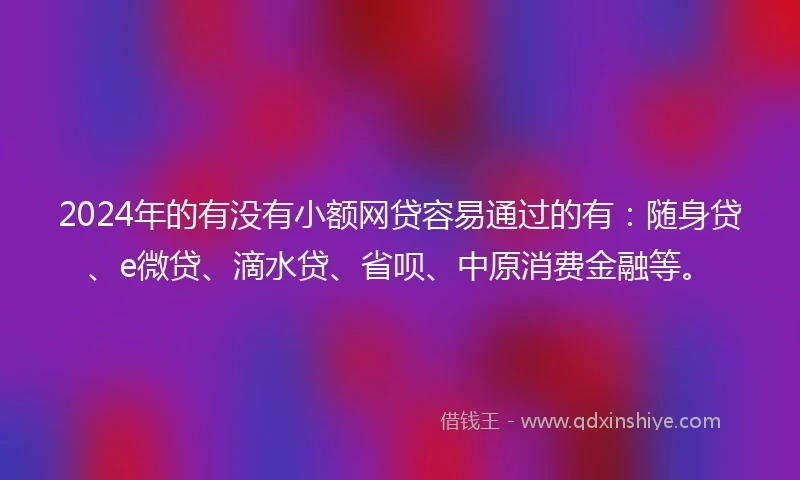 2024年的有没有小额网贷容易通过的有：随身贷、e微贷、滴水贷、省呗、中原消费金融等。