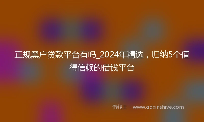 正规黑户贷款平台有吗_2024年精选，归纳5个值得信赖的借钱平台