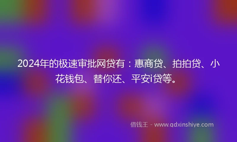 2024年的极速审批网贷有：惠商贷、拍拍贷、小花钱包、替你还、平安i贷等。