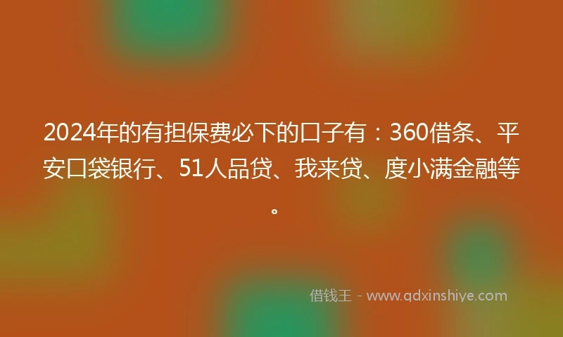 2024年的有担保费必下的口子有：360借条、平安口袋银行、51人品贷、我来贷、度小满金融等。