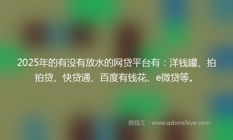 2025年的有没有放水的网贷平台有：洋钱罐、拍拍贷、快贷通、百度有钱花、e微贷等。