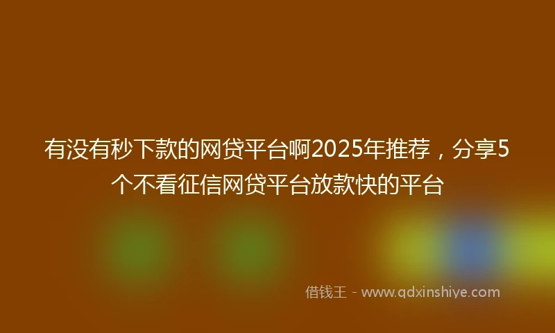 有没有秒下款的网贷平台啊2025年推荐，分享5个不看征信网贷平台放款快的平台