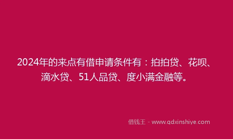 2024年的来点有借申请条件有：拍拍贷、花呗、滴水贷、51人品贷、度小满金融等。