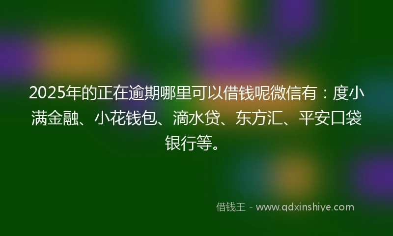 2025年的正在逾期哪里可以借钱呢微信有：度小满金融、小花钱包、滴水贷、东方汇、平安口袋银行等。
