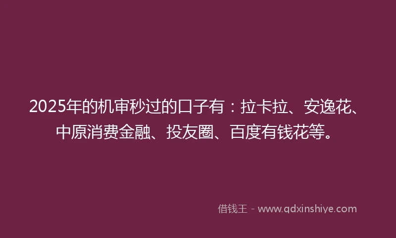 2025年的机审秒过的口子有：拉卡拉、安逸花、中原消费金融、投友圈、百度有钱花等。