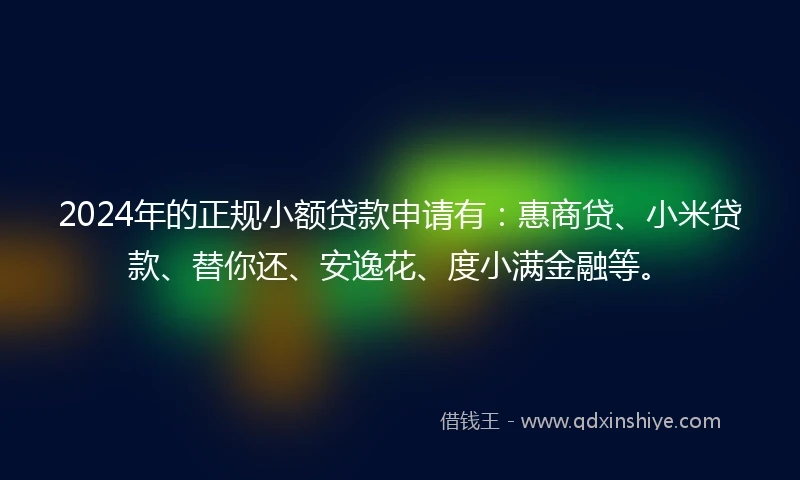 2024年的正规小额贷款申请有：惠商贷、小米贷款、替你还、安逸花、度小满金融等。