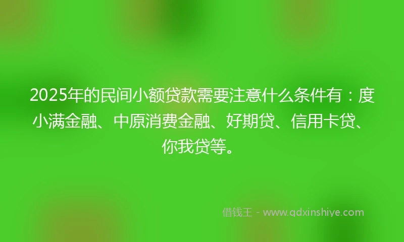 2025年的民间小额贷款需要注意什么条件有：度小满金融、中原消费金融、好期贷、信用卡贷、你我贷等。