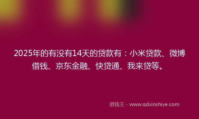 2025年的有没有14天的贷款有：小米贷款、微博借钱、京东金融、快贷通、我来贷等。