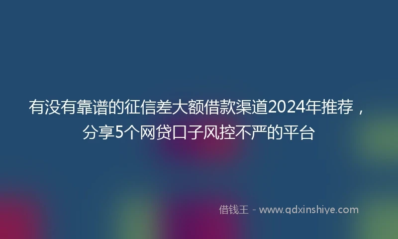 有没有靠谱的征信差大额借款渠道2024年推荐，分享5个网贷口子风控不严的平台