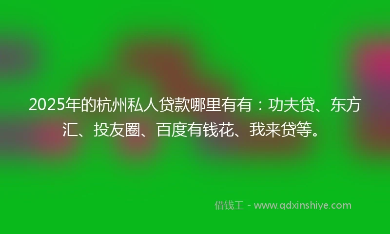 2025年的杭州私人贷款哪里有有：功夫贷、东方汇、投友圈、百度有钱花、我来贷等。